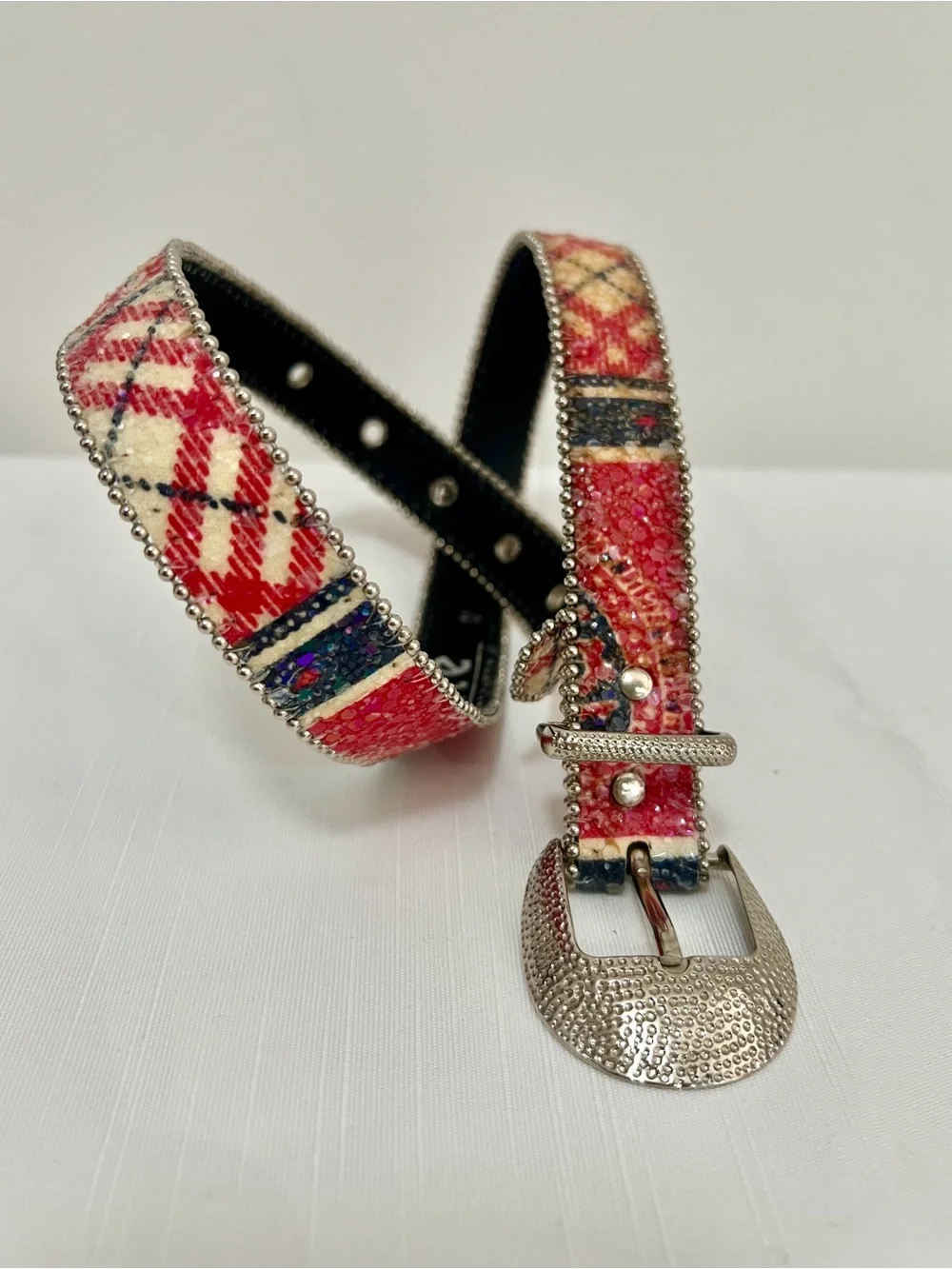 Red Blue Silver Vintage Crystal Slim Belt Western Buckle - Picture 3 of 8